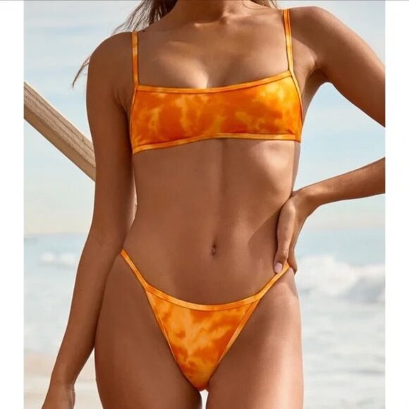 PACSUN Vibrant Orange Tie-Dye Crop TOP ONLY - Picture 1 of 6